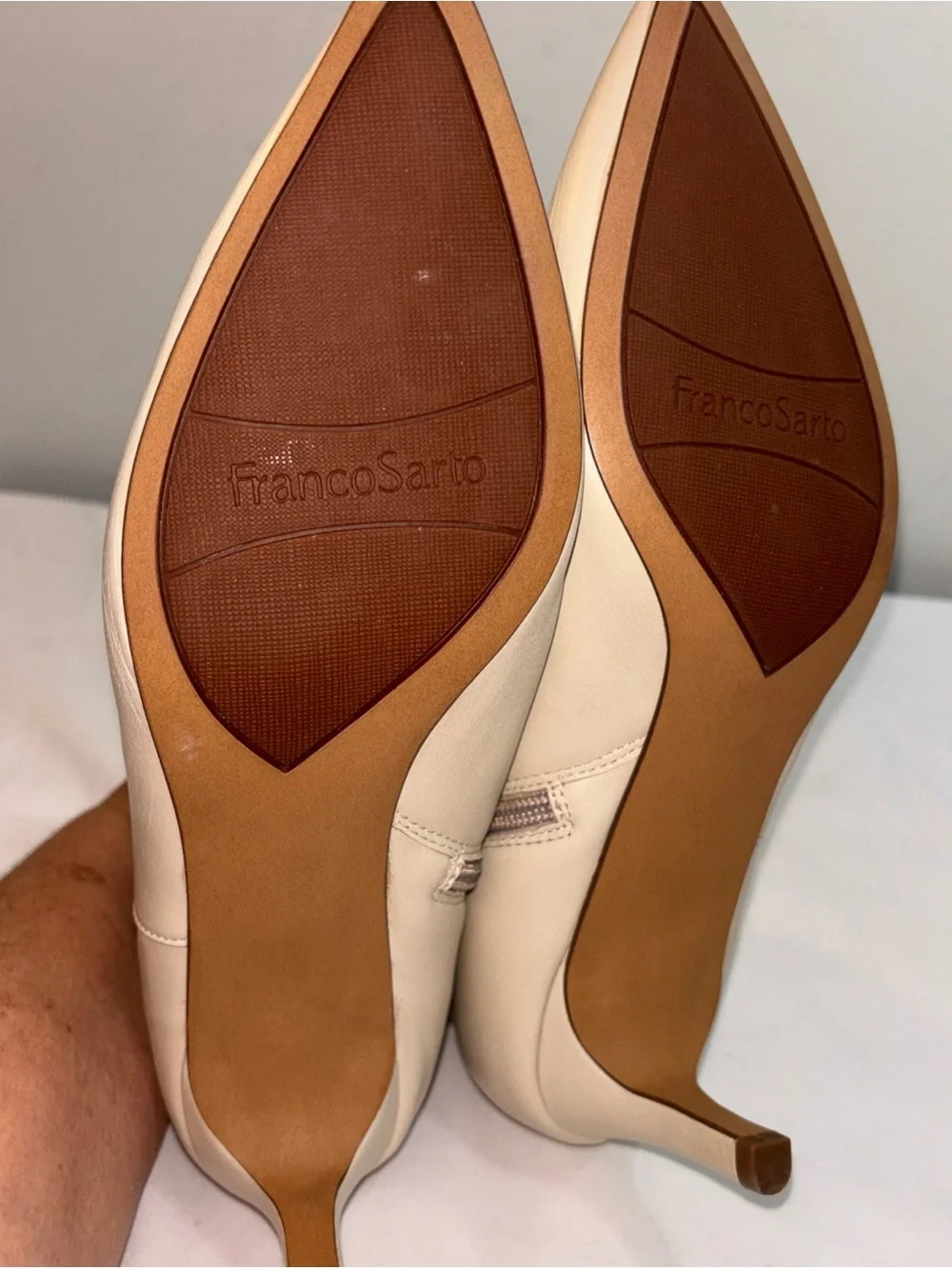 Franco Sarto Women’s Pointed Toe Leather Ankle Boots - Cream. 7/14